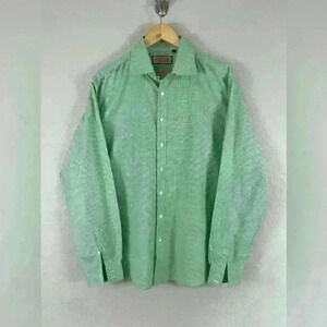 Pink-Thomas Pink Slim Fit Green/White Plaid Button Down Dress Shirt 42/16.5